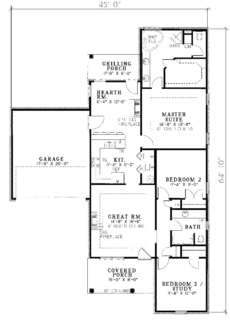 Ranch House Plan First Floor - Whispering Creek Narrow Lot Home 055D-0039 - Shop House Plans and More