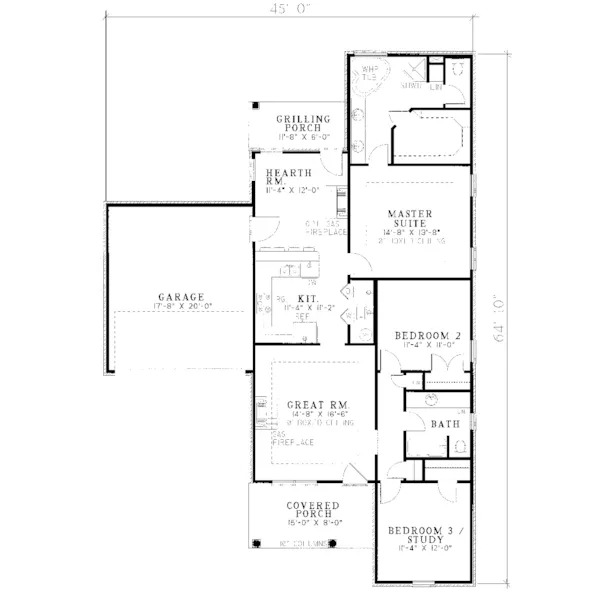 Ranch House Plan First Floor - Whispering Creek Narrow Lot Home 055D-0039 - Shop House Plans and More