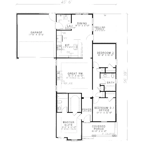 Country House Plan First Floor - Veranda Country Ranch Home 055D-0040 - Shop House Plans and More