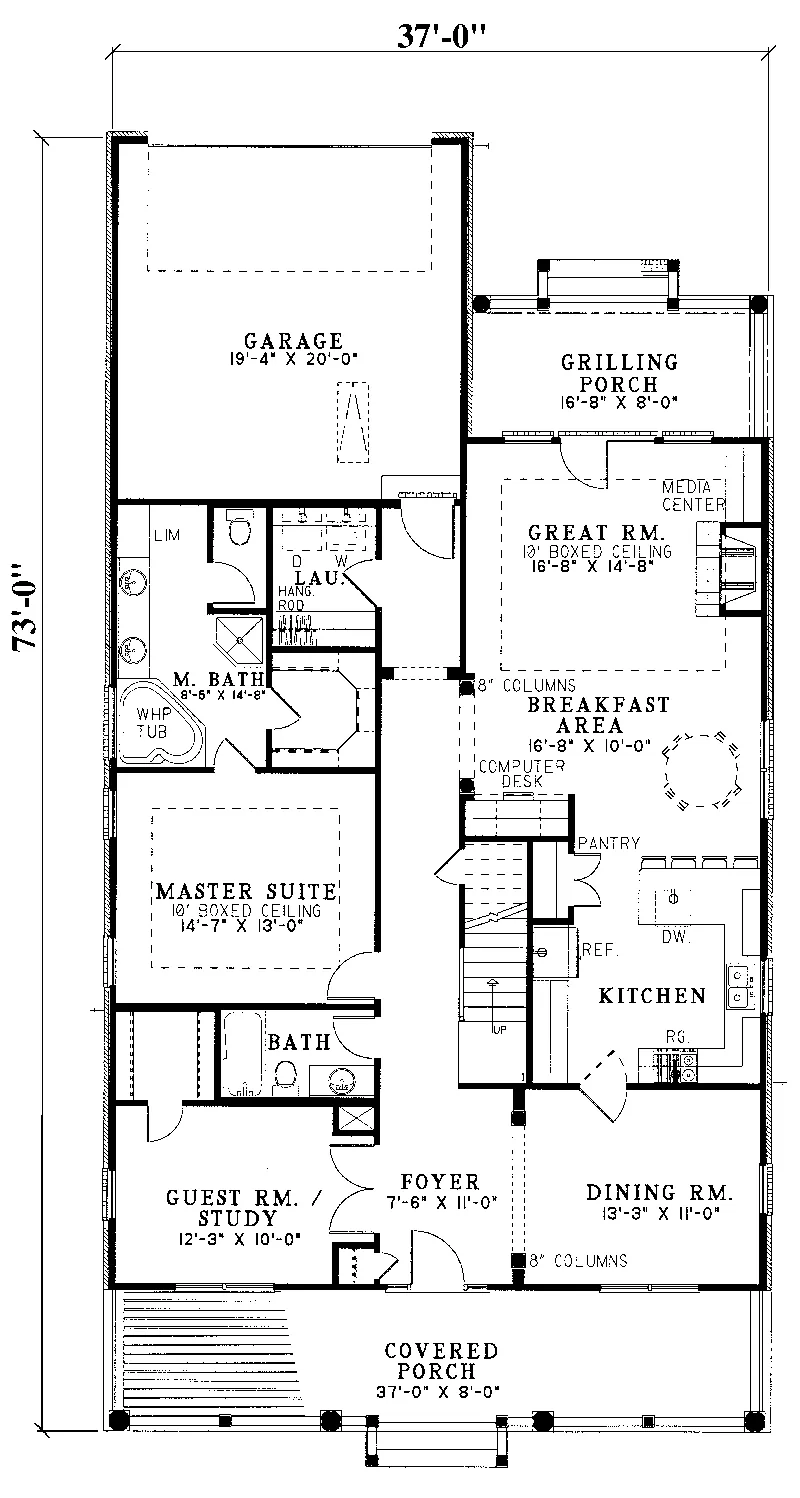 Greek Revival House Plan First Floor - Hawk Hill Narrow Lot Home 055D-0045 - Search House Plans and More