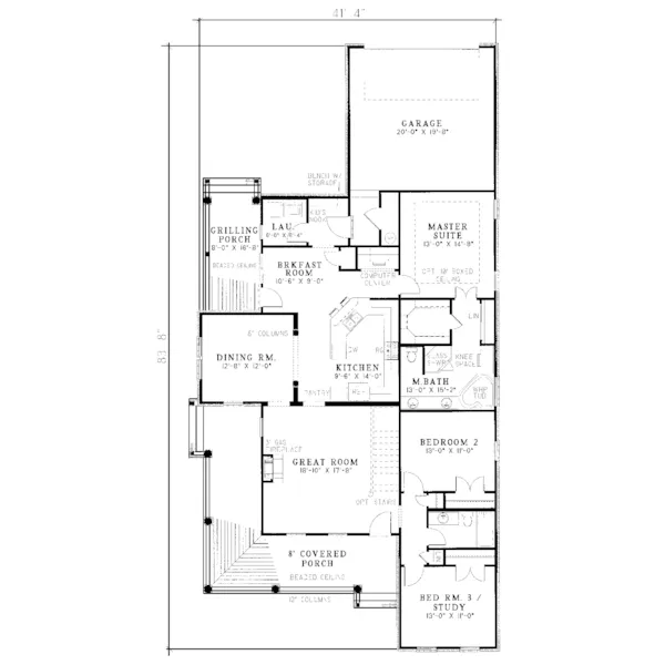 Ranch House Plan First Floor - Shackelford Country Home 055D-0049 - Shop House Plans and More