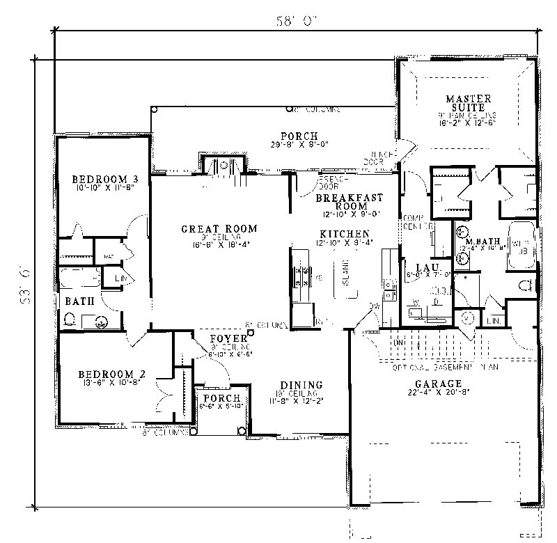Traditional House Plan First Floor - Citadel Traditional Ranch Home 055D-0055 - Search House Plans and More