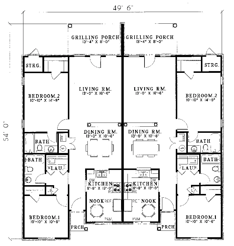 Ranch House Plan First Floor - Biddleford Traditional Duplex 055D-0056 - Search House Plans and More