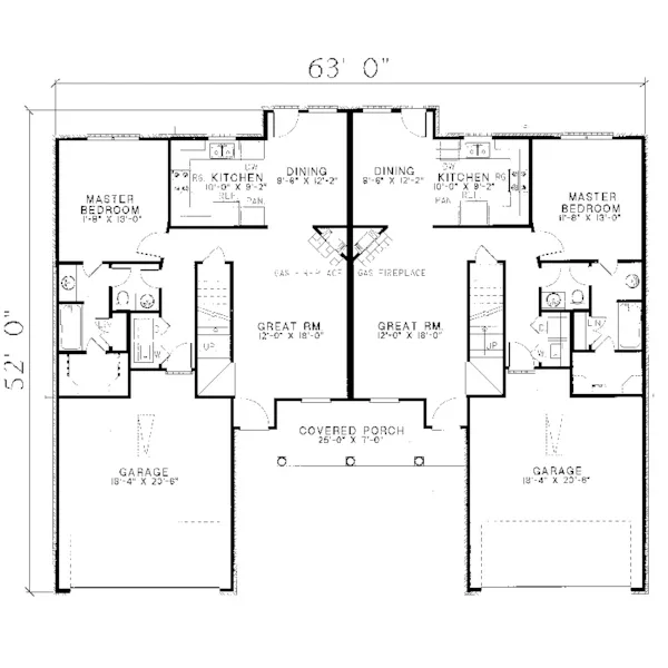 Multi-Family House Plan First Floor - Wilthen Ranch Duplex 055D-0057 - Shop House Plans and More