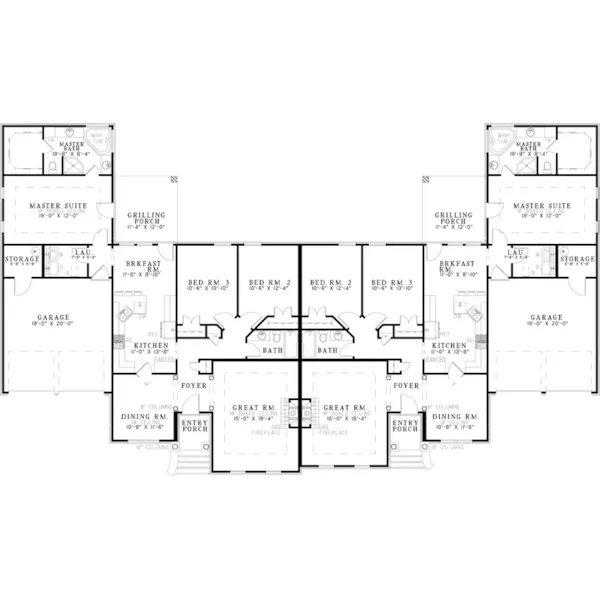 Traditional House Plan First Floor - Auckland Ranch Duplex 055D-0058 - Search House Plans and More