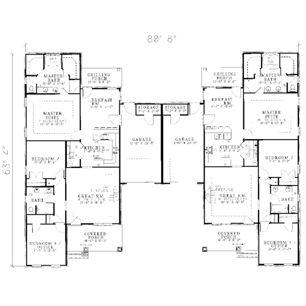 Multi-Family House Plan First Floor - Sunset Farm Luxury Duplex 055D-0060 - Shop House Plans and More