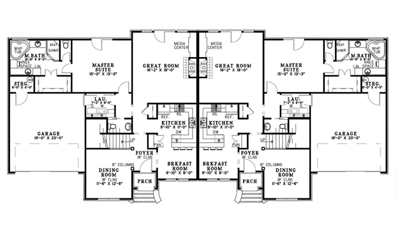 Multi-Family House Plan First Floor - Danvers Place Ranch Duplex 055D-0061 - Search House Plans and More