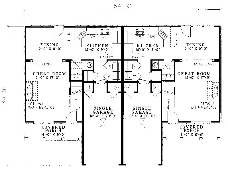 Traditional House Plan First Floor - Melaina Two-Story Duplex 055D-0062 - Shop House Plans and More