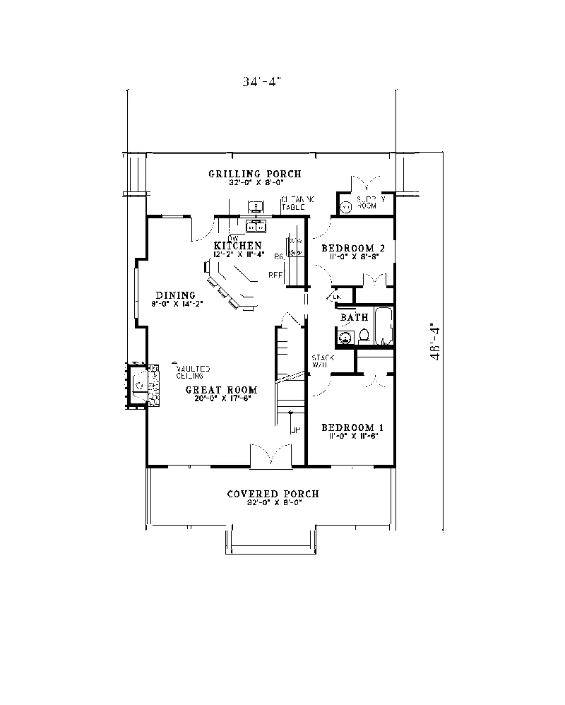 Country House Plan First Floor - Edelen Cabin Cottage Home 055D-0064 - Search House Plans and More