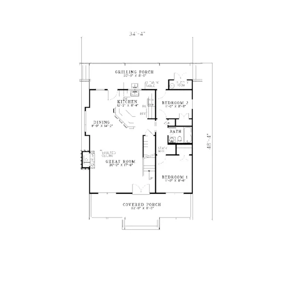 Mountain House Plan First Floor - Edelen Cabin Cottage Home 055D-0064 - Search House Plans and More