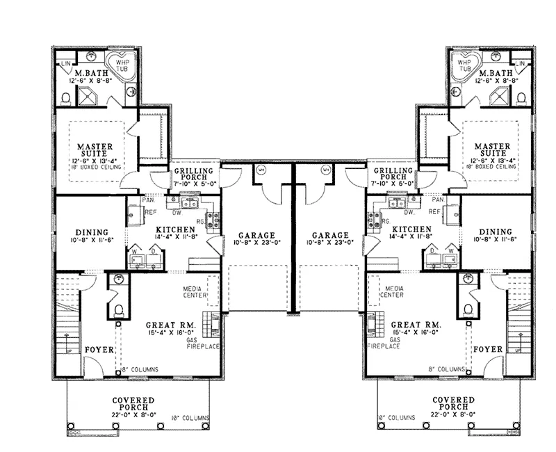 Traditional House Plan First Floor - Harding Traditional Duplex 055D-0074 - Search House Plans and More