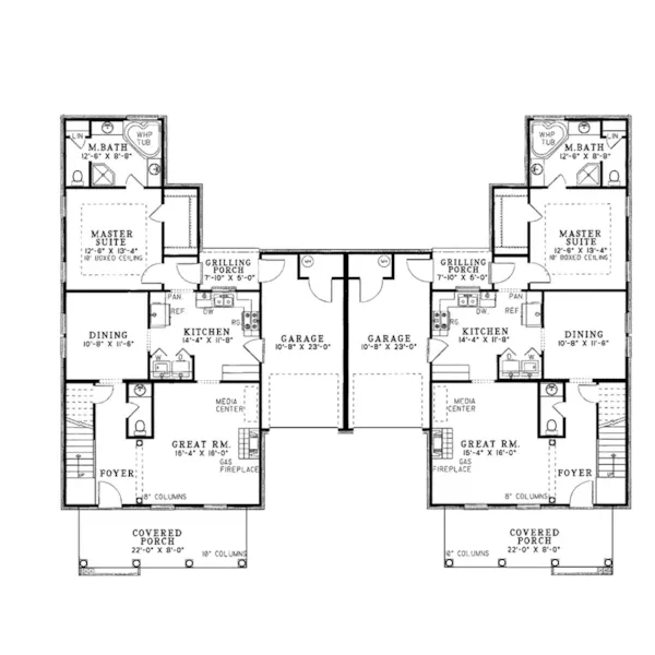 Multi-Family House Plan First Floor - Harding Traditional Duplex 055D-0074 - Search House Plans and More