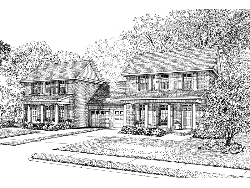 Traditional House Plan Front Image of House - Harding Traditional Duplex 055D-0074 - Search House Plans and More
