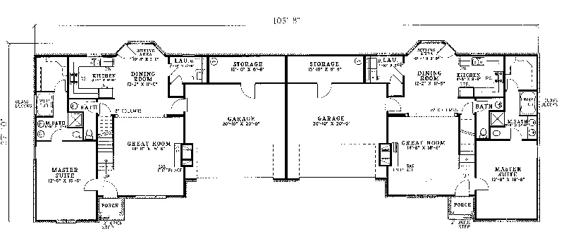 Multi-Family House Plan First Floor - Allenhurst Pond Ranch Duplex 055D-0075 - Search House Plans and More