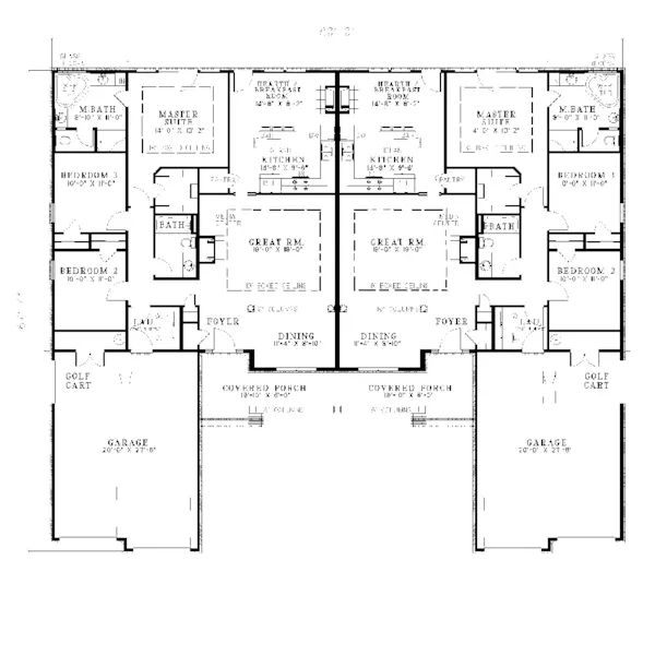 Traditional House Plan First Floor - Salerno Ranch Duplex 055D-0076 - Shop House Plans and More