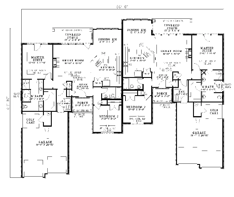 Ranch House Plan First Floor - Green Falls Ranch Duplex 055D-0077 - Search House Plans and More