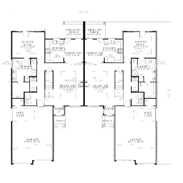 Multi-Family House Plan First Floor - Waldorf Spacious Ranch Duplex 055D-0079 - Shop House Plans and More