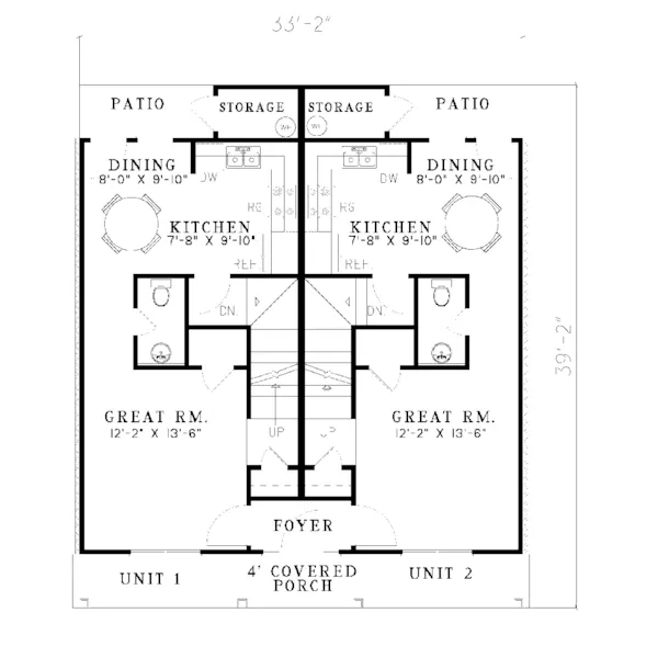 Multi-Family House Plan First Floor - Dorena Ferry Country Duplex 055D-0082 - Search House Plans and More