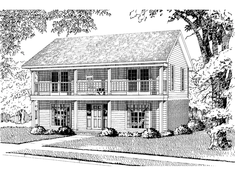 Colonial House Plan Front Image of House - Dorena Ferry Country Duplex 055D-0082 - Search House Plans and More