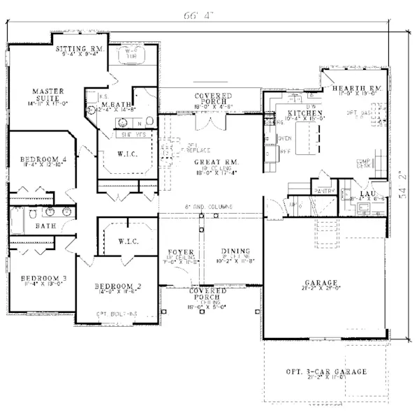 Ranch House Plan First Floor - Harvestowne Way Ranch Home 055D-0084 - Search House Plans and More