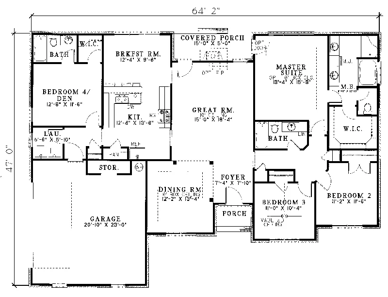 Traditional House Plan First Floor - Glenmoor Traditional Ranch Home 055D-0085 - Search House Plans and More