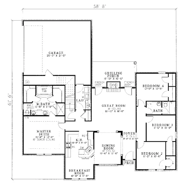 Traditional House Plan First Floor - Fallbrook Ranch Home 055D-0092 - Search House Plans and More