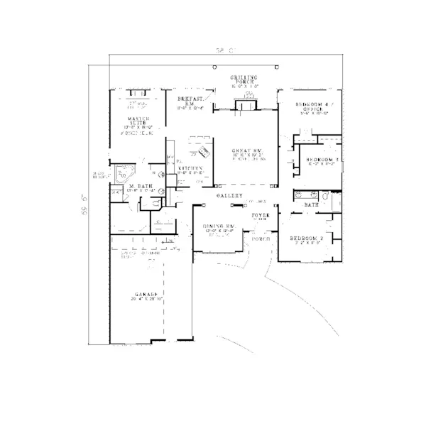 Ranch House Plan First Floor - Carolyn Park French Home 055D-0095 - Search House Plans and More