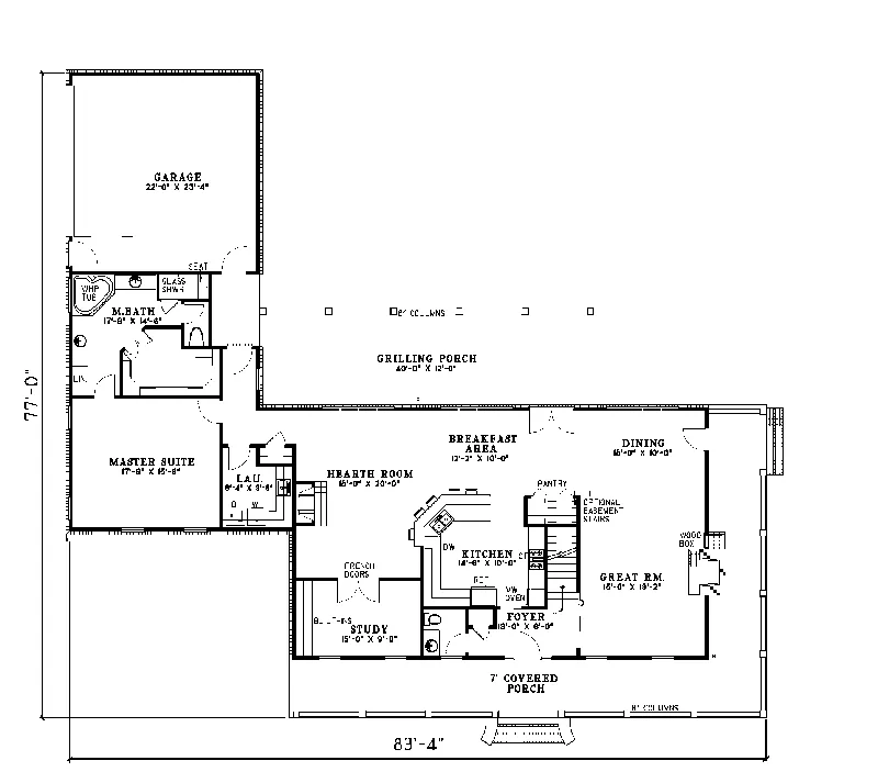 Country House Plan First Floor - Fentess Country Home 055D-0098 - Search House Plans and More