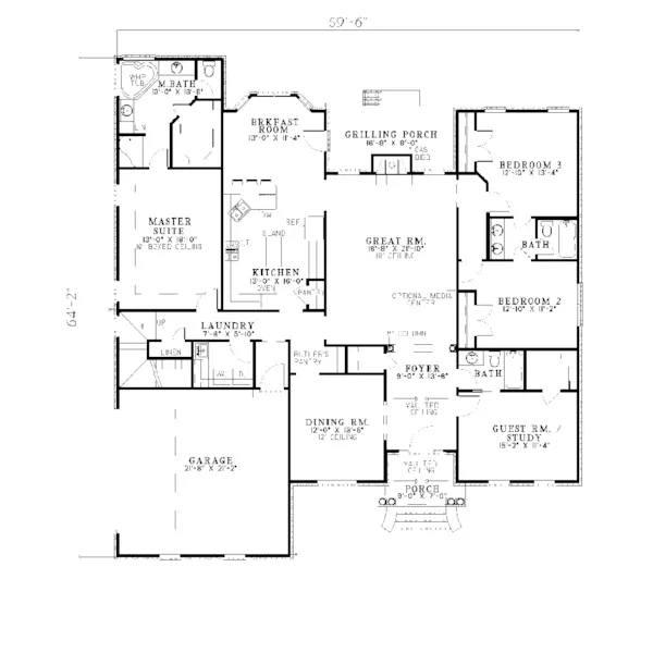 Traditional House Plan First Floor - Eckhert Luxury Traditional Home 055D-0104 - Search House Plans and More