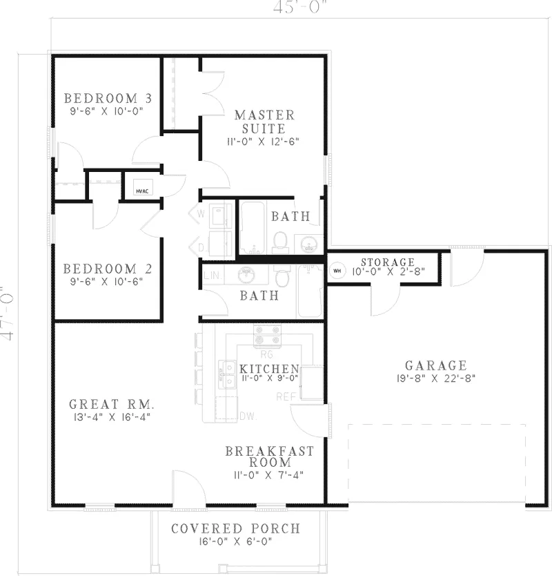 Ranch House Plan First Floor - Moylan Country Ranch Home 055D-0105 - Shop House Plans and More