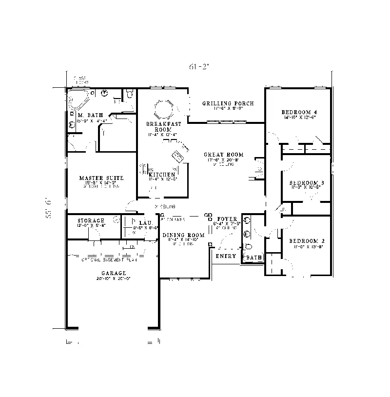Ranch House Plan First Floor - Frances Traditional Home 055D-0109 - Search House Plans and More