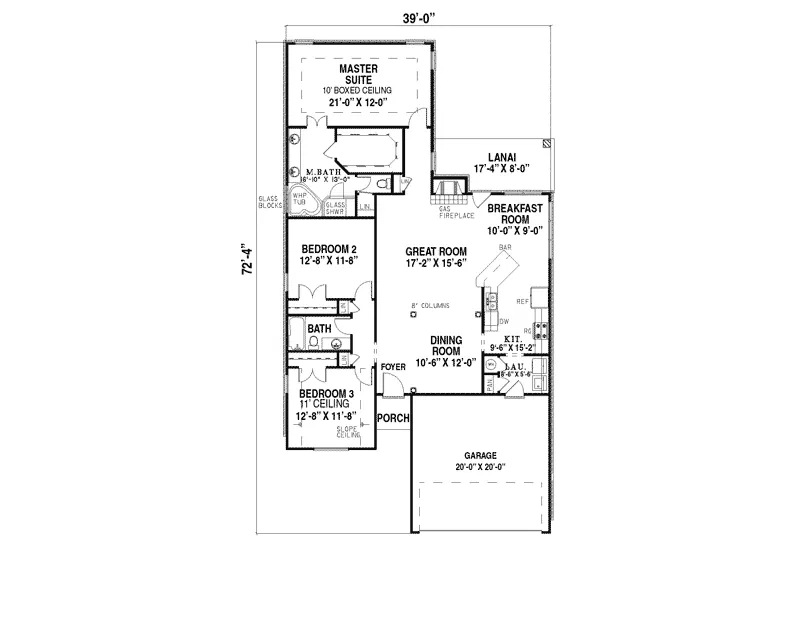 Adobe House Plans & Southwestern Home Design First Floor - Eadstone Traditional Ranch Home 055D-0121 - Search House Plans and More