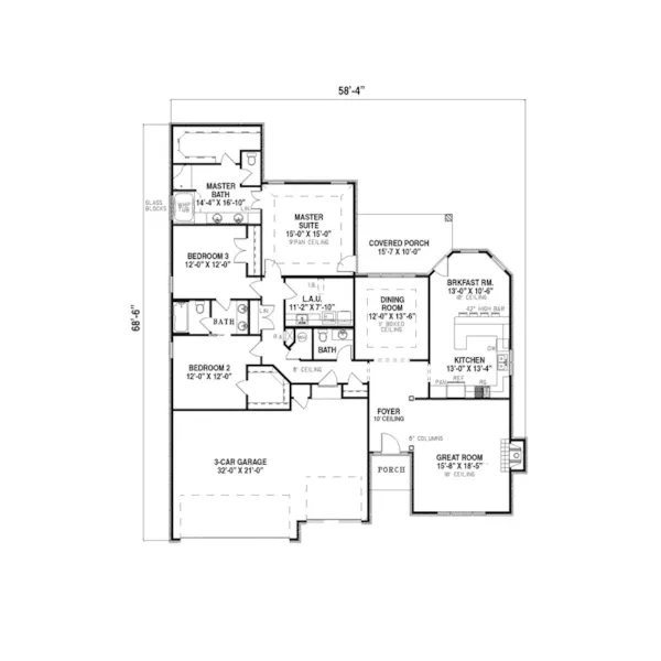 Ranch House Plan First Floor - Crystal Hill Traditional Home 055D-0128 - Search House Plans and More