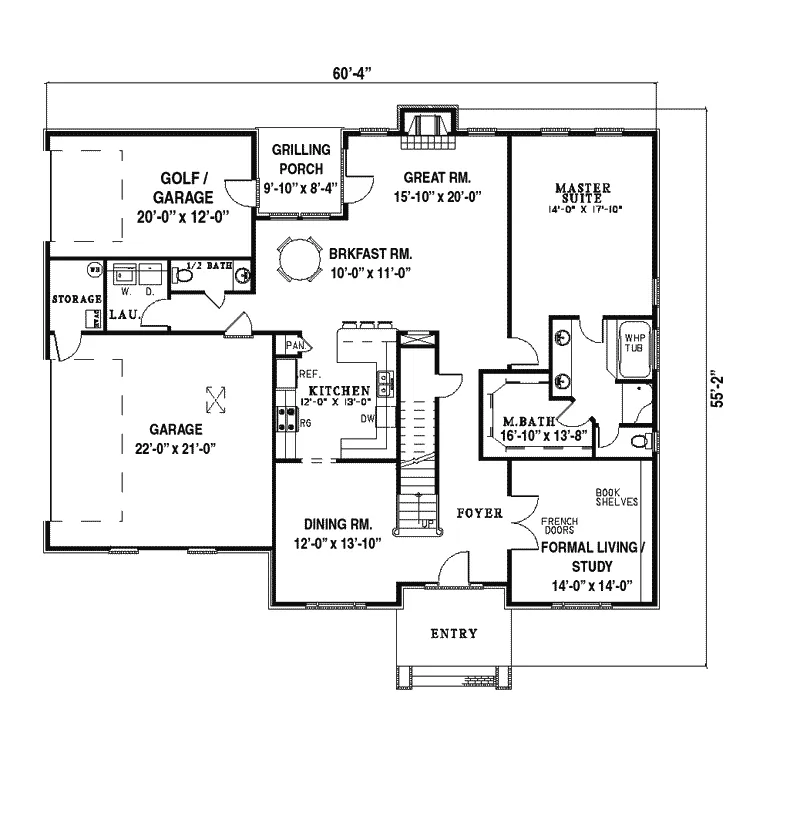 Contemporary House Plan First Floor - Fairdale Traditional Home 055D-0136 - Search House Plans and More