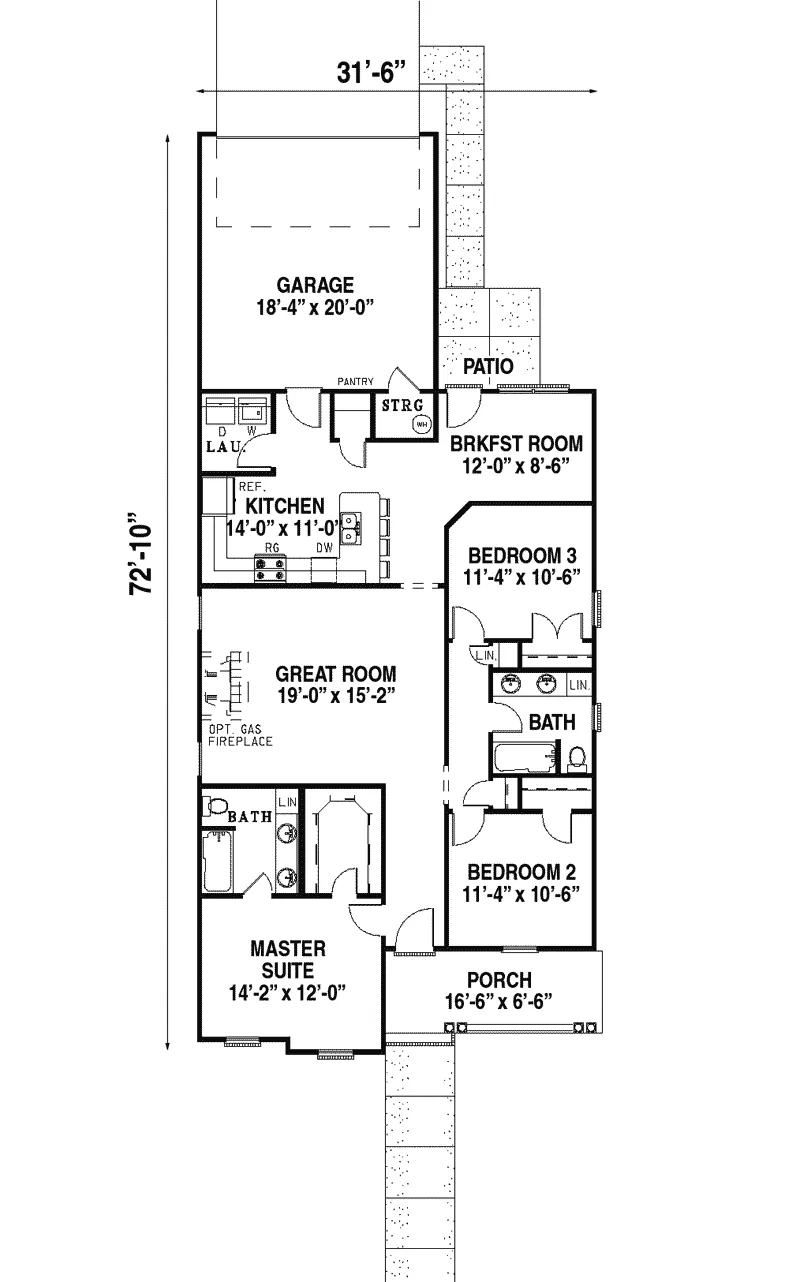 Acadian House Plan First Floor - Blumenhoff Country Ranch Home 055D-0139 - Search House Plans and More