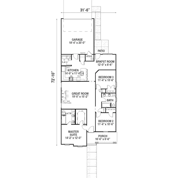 Southern House Plan First Floor - Blumenhoff Country Ranch Home 055D-0139 - Search House Plans and More