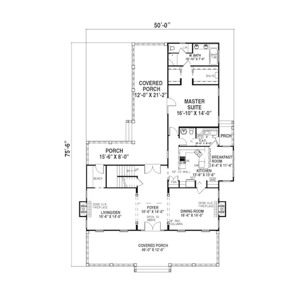 Southern House Plan First Floor - Ronson Country Home 055D-0144 - Shop House Plans and More