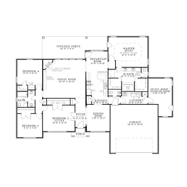 Ranch House Plan First Floor - Autry Ranch Home 055D-0152 - Search House Plans and More