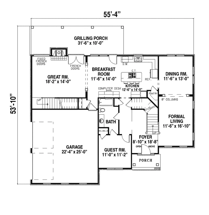Traditional House Plan First Floor - Lachland Traditional Home 055D-0157 - Shop House Plans and More