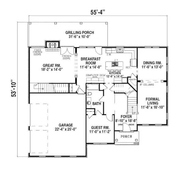 Luxury House Plan First Floor - Lachland Traditional Home 055D-0157 - Shop House Plans and More