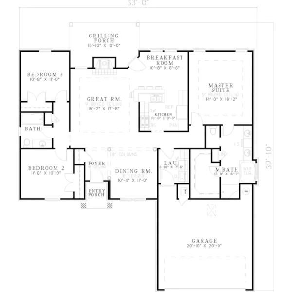 European House Plan First Floor - Cherry Spring Ranch Home 055D-0158 - Search House Plans and More