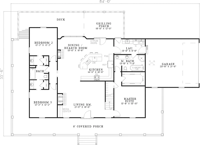 Lowcountry House Plan First Floor - Gianino Country Ranch Home 055D-0162 - Search House Plans and More