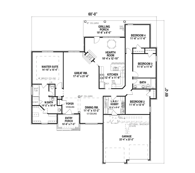 Contemporary House Plan First Floor - Sherman Crest Ranch Home 055D-0167 - Shop House Plans and More