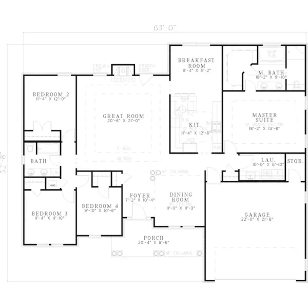 European House Plan First Floor - Kimler Neoclassical Ranch Home 055D-0170 - Search House Plans and More