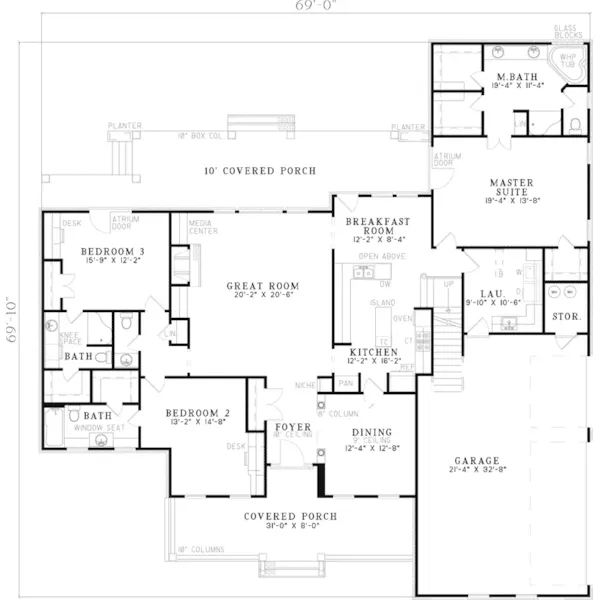 Colonial House Plan First Floor - Giancarlo Country Farmhouse 055D-0174 - Search House Plans and More