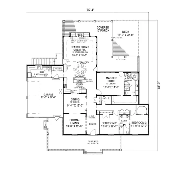 Waterfront House Plan First Floor - Eastgate Southern Style Home 055D-0183 - Search House Plans and More