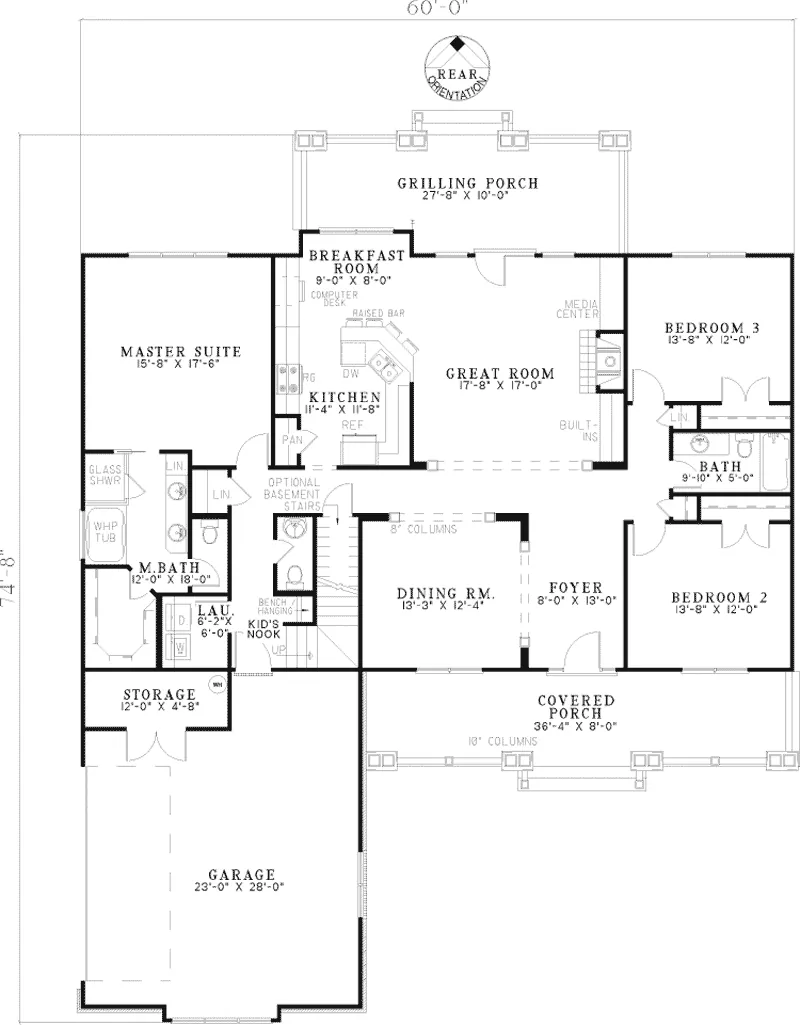 Country House Plan First Floor - Kenary Park Craftsman Home 055D-0187 - Search House Plans and More