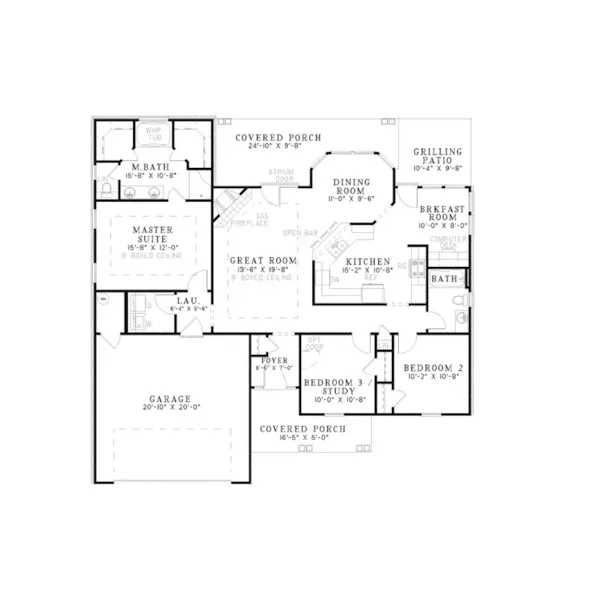 Ranch House Plan First Floor - Mona Park Ranch Home 055D-0188 - Shop House Plans and More