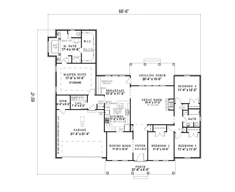 Southern House Plan First Floor - Southerland Colonial Ranch Home 055D-0189 - Shop House Plans and More