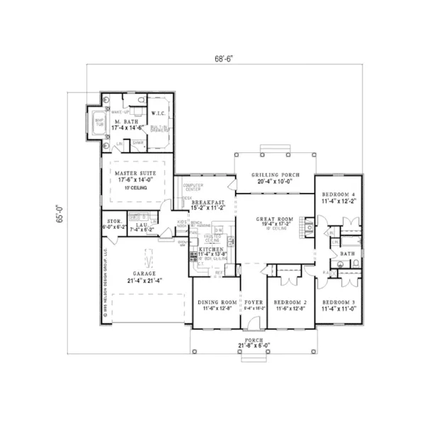 Traditional House Plan First Floor - Southerland Colonial Ranch Home 055D-0189 - Shop House Plans and More